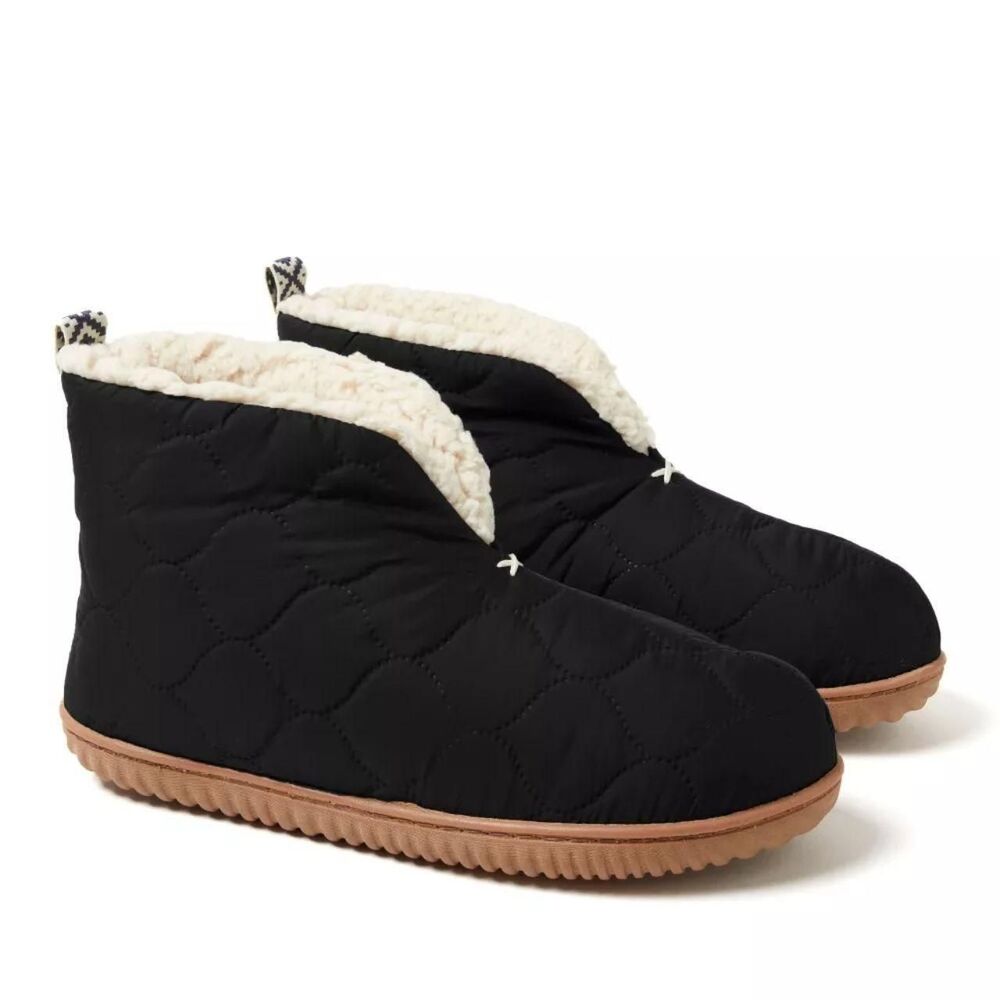 Dearfoams Men's NWT Black Cream Faux Fur Lined Warm Winter Shoes US 11 - 12